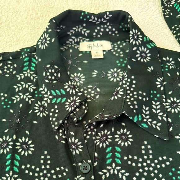 NWOT Macys Style & Co. Small Green Floral Button front tiered mesh peplum hem - Picture 5 of 11